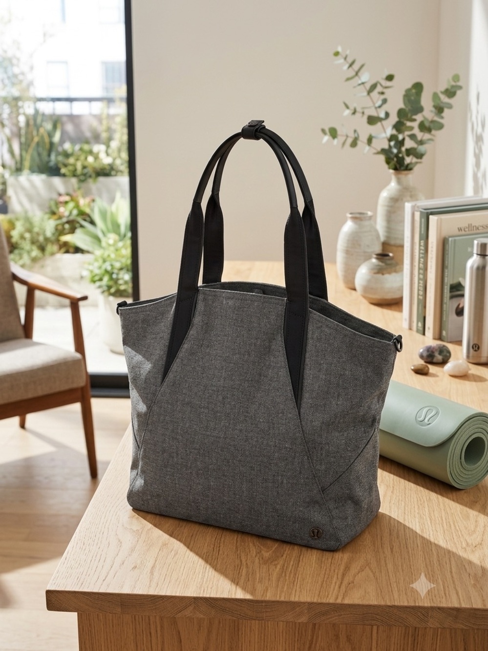 Lululemon All Day Tote in the color Heathered Dark Grey / Black